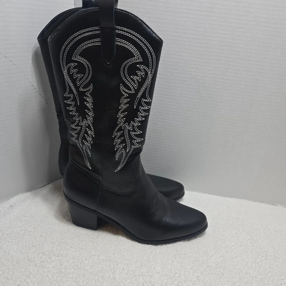 Women's Unbranded Black and White Heeled Cowboy Boots Size 9 - Picture 4 of 10